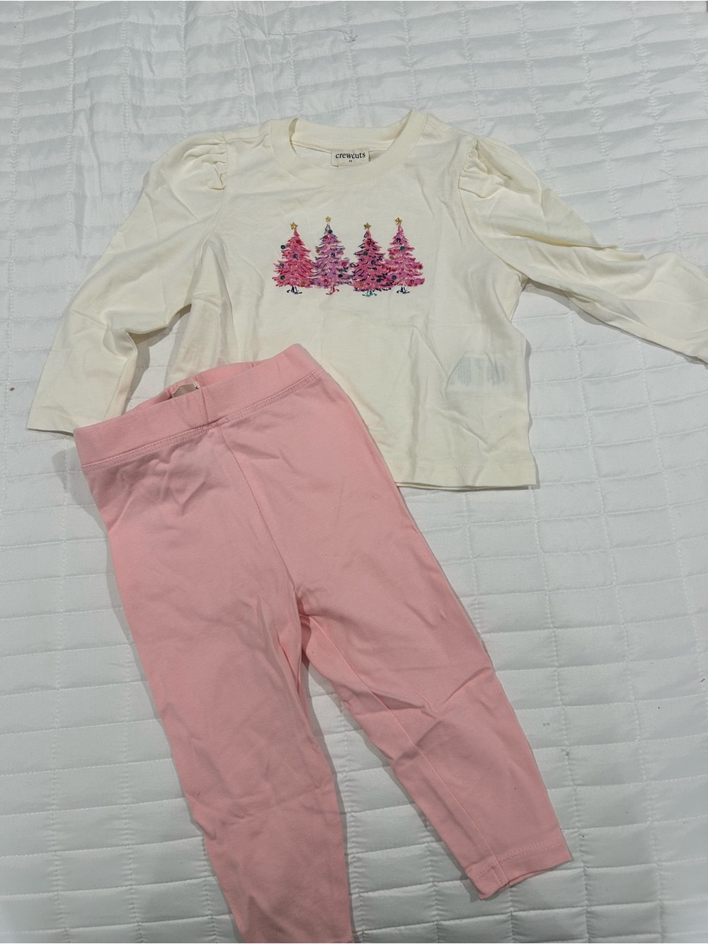 Crewcuts Girls Cream Top with Pink Tree Graphic & Pink Leggings